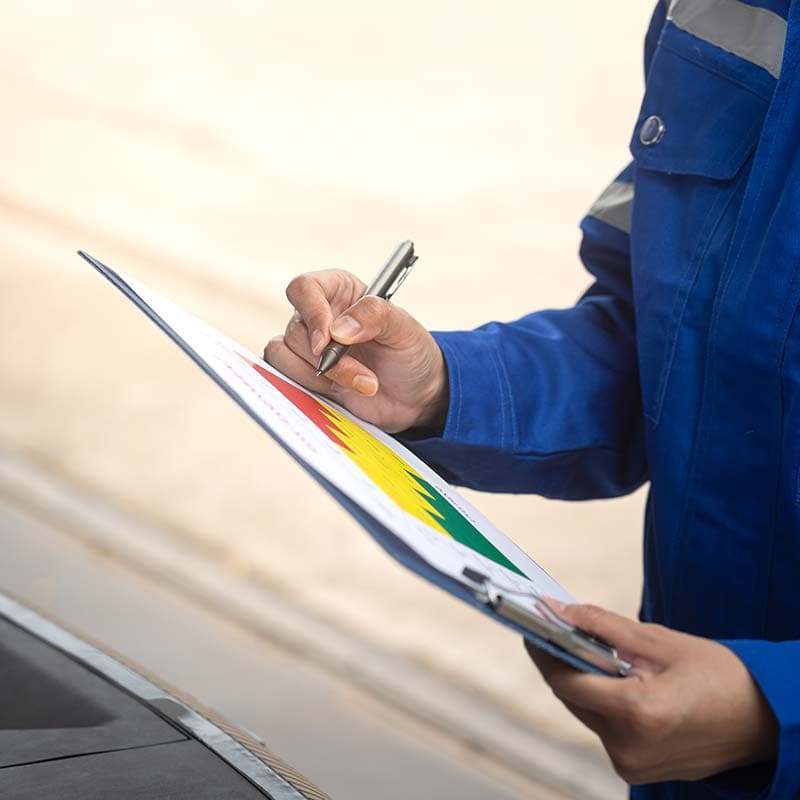 Person reviewing workplace air-monitoring results